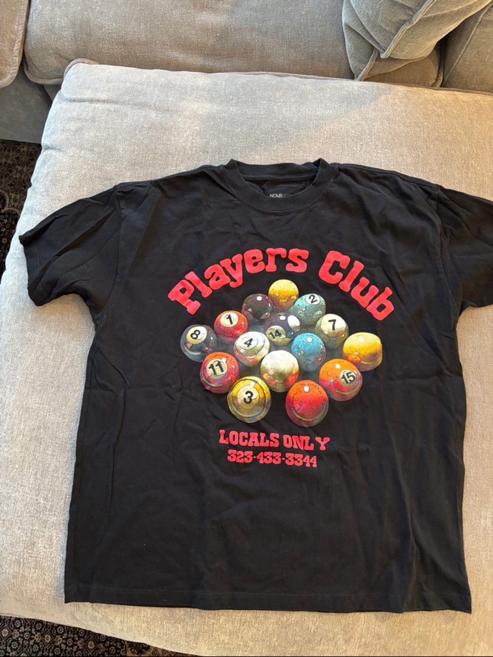 Fashion Nova Black 'Players Club' Graphic Pool Ball Tee with Red Text